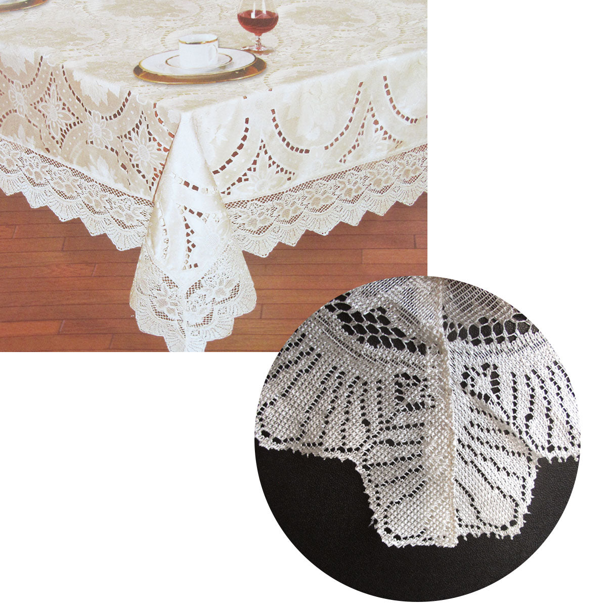 NNEDSZ Chapel Gate Sophia Cream Jacquard Cutwork Lace Tablecloth 180 x 270 cm-0