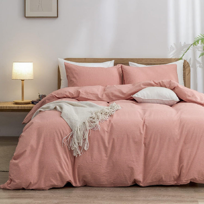 NNEDSZ Pink 1.8m (Duvet Cover 180*220cm) Luxurious Soft Brushed Microfiber 4-Piece Bedding Set - Pure Color Double Bed Duvet Cover with Fitted Sheet-0