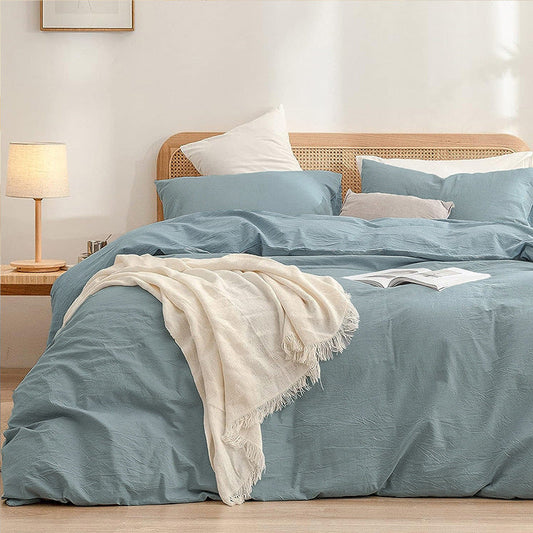 NNEDSZ Blue 1.8m (Duvet Cover 180*220cm) Luxurious Soft Brushed Microfiber 4-Piece Bedding Set - Pure Color Double Bed Duvet Cover with Fitted Sheet-0